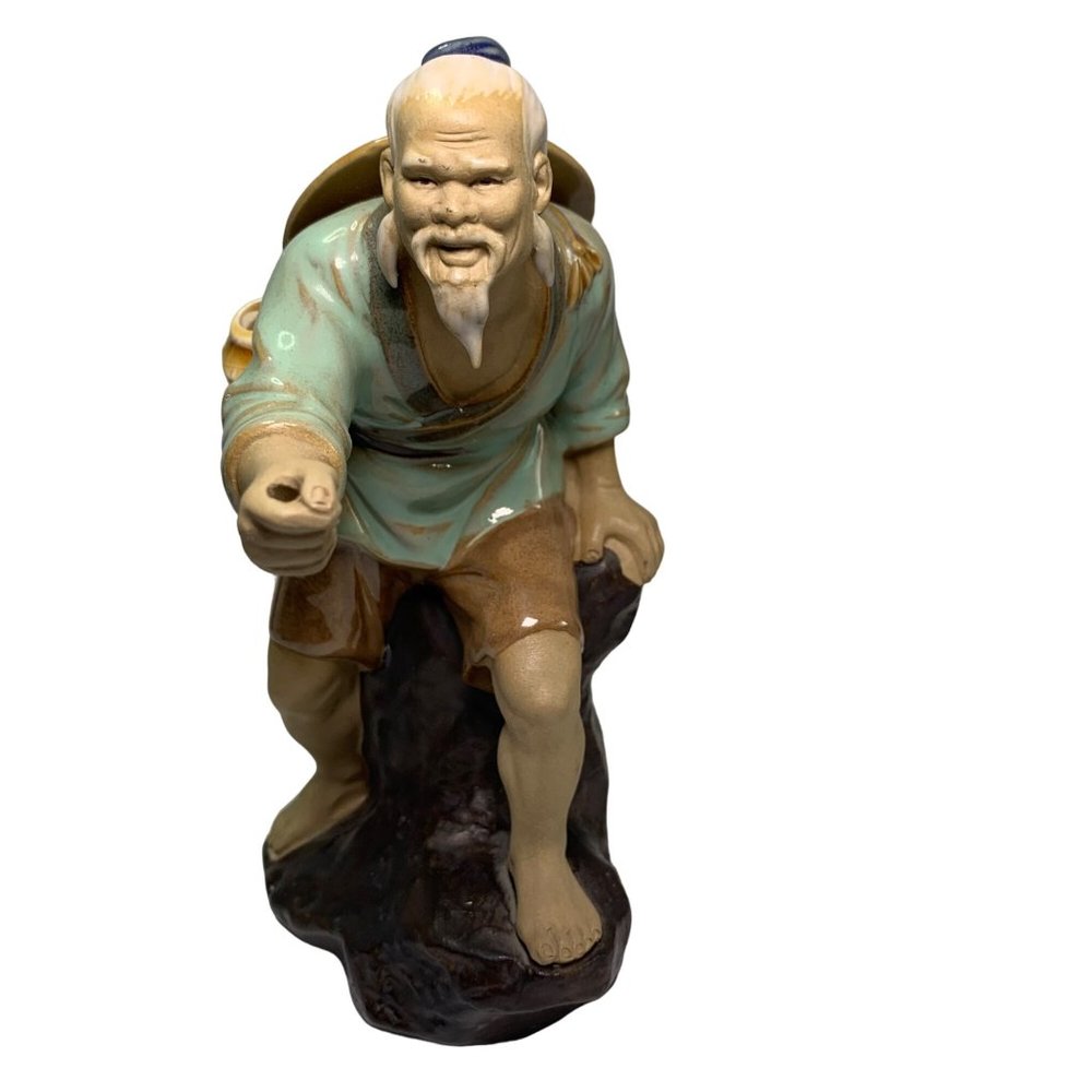 Vtg Shiwan Fisherman Mudman Basket Hat 7.75" China 269 Mark Missing Fishing Pole